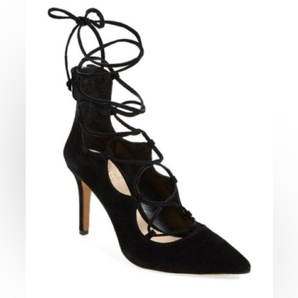 Vince Camuto Barsha Lace Up Black Suede Pumps 6.5